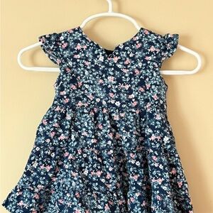 Carter's Navy Floral Ruffle Sleeve Dress with Pink and White Flowers